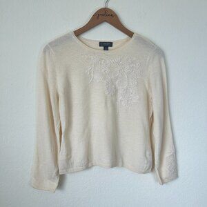 Classiques Entier Sweater Womens Medium Ivory White Wool Embroidered Beaded M